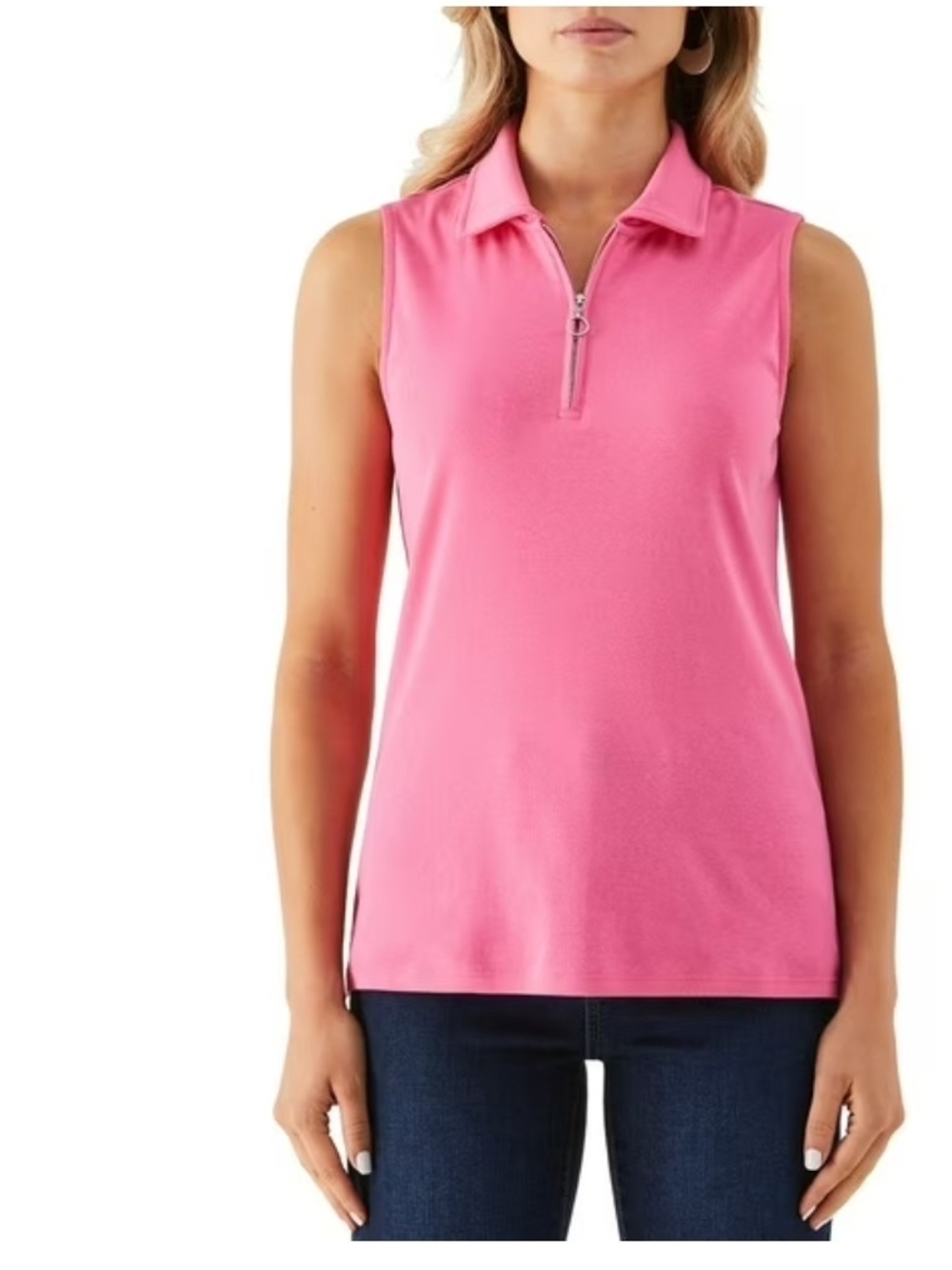 Rafaella Women's 100% Cotton Rib Knit Sleeveless Polo Shirt with Ribbed Collar a